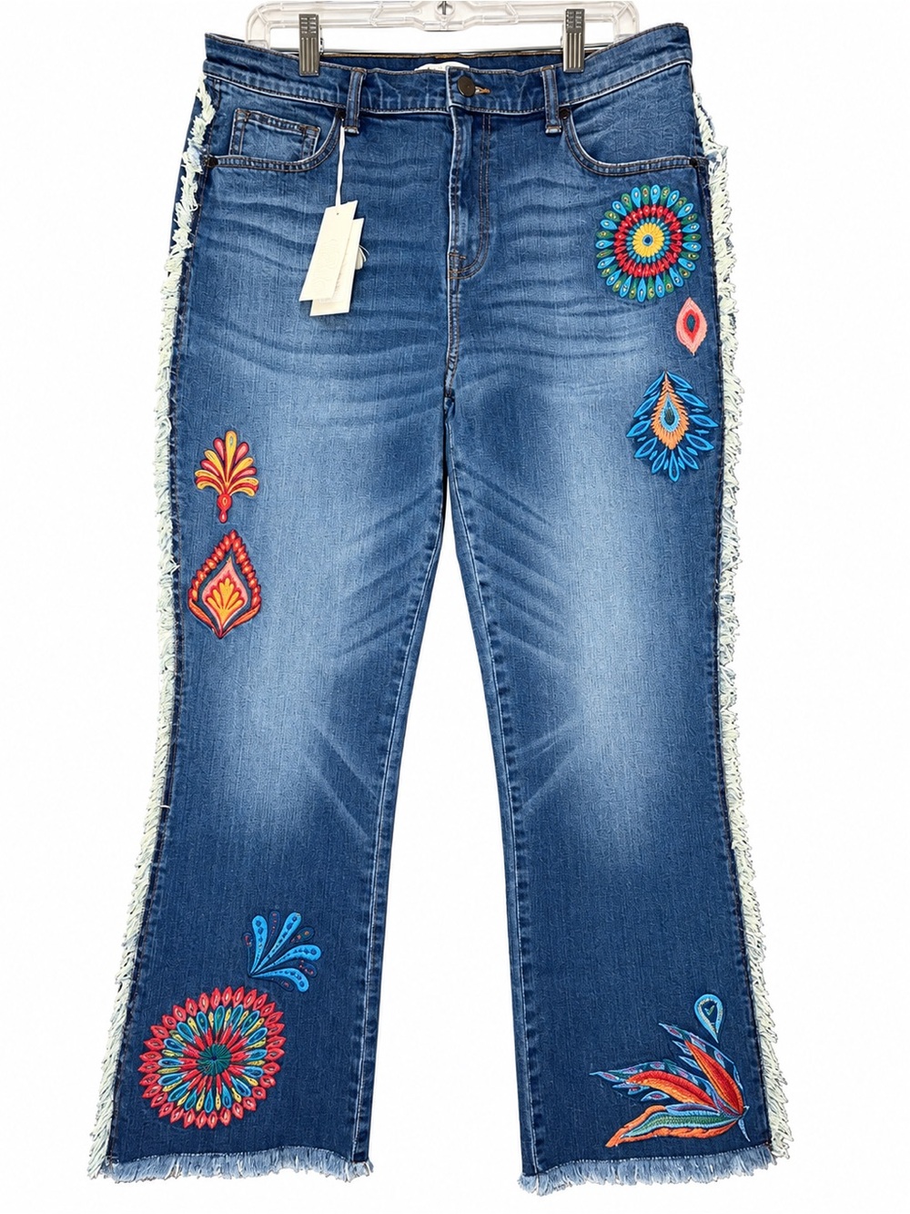 NWT Johnny Was Refine Crop Fray Bootcut Jeans Size 31 – Embroidered Fringe Denim